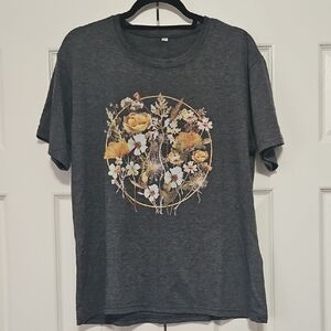 Charcoal Gray Vintage Floral Soft Short Sleeve Tee Womens XL